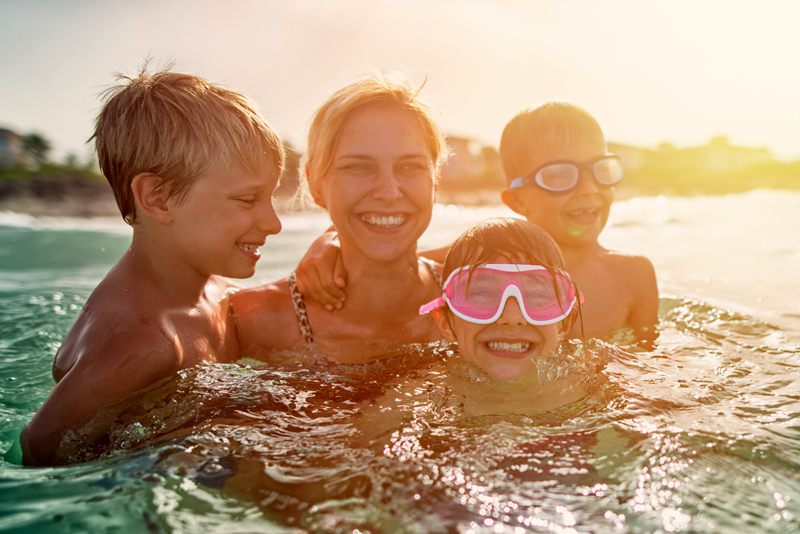 A family swimming together