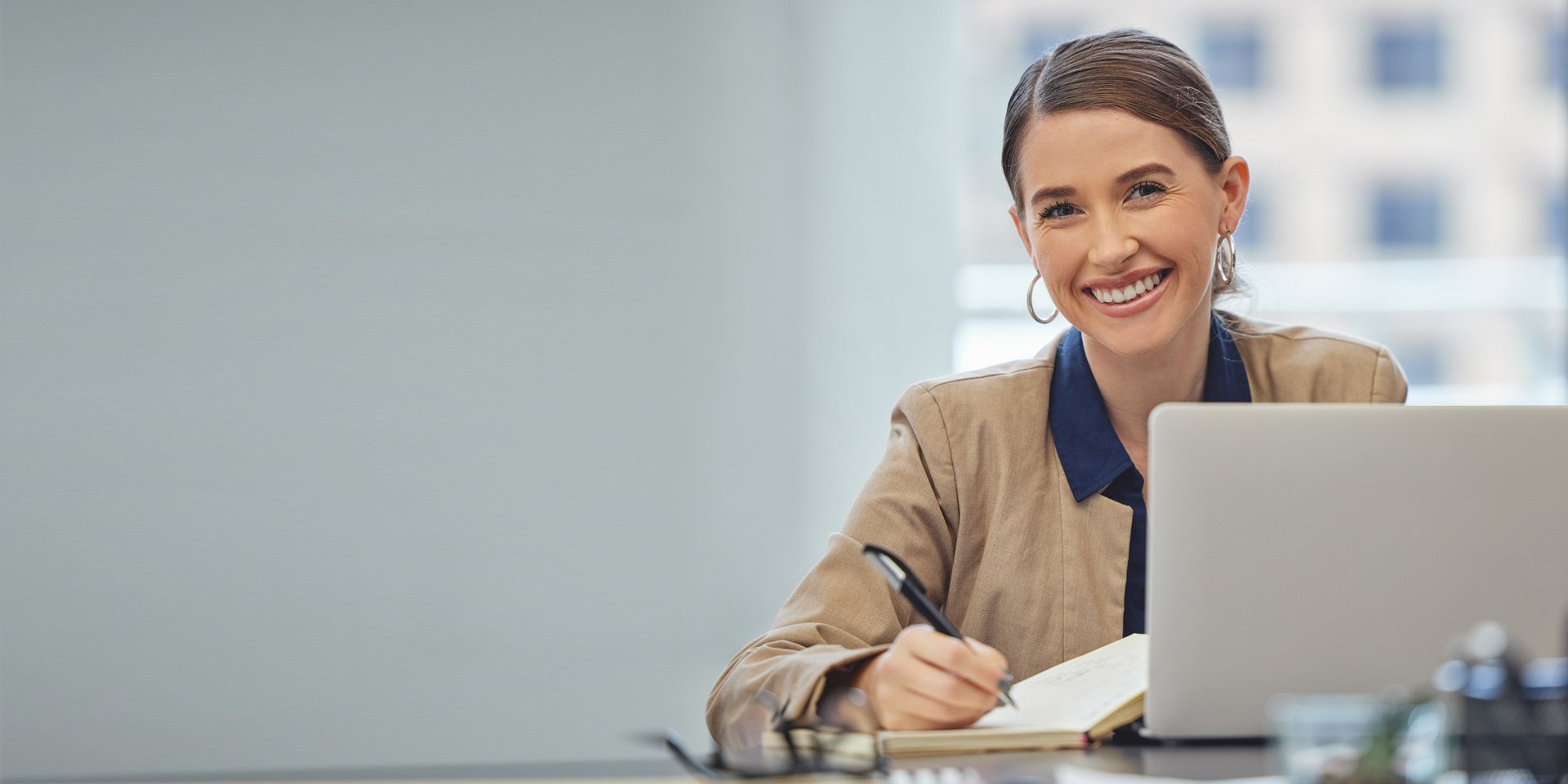 A banker at her laptop