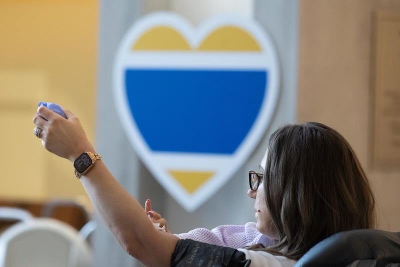 A woman giving blood