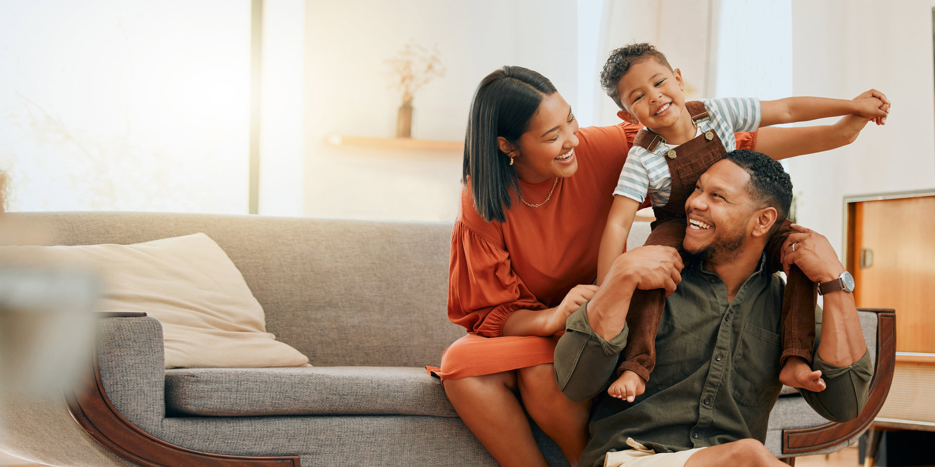 A family hanging out in their living room