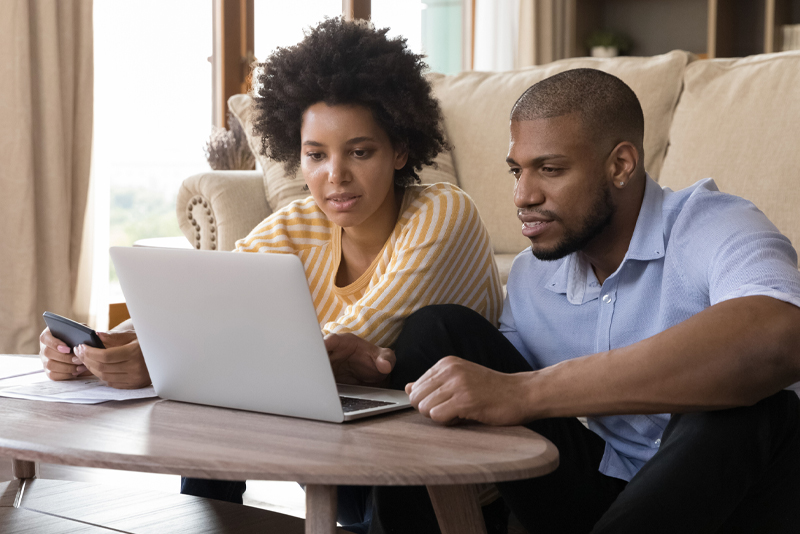 A couple looking at overdraft options