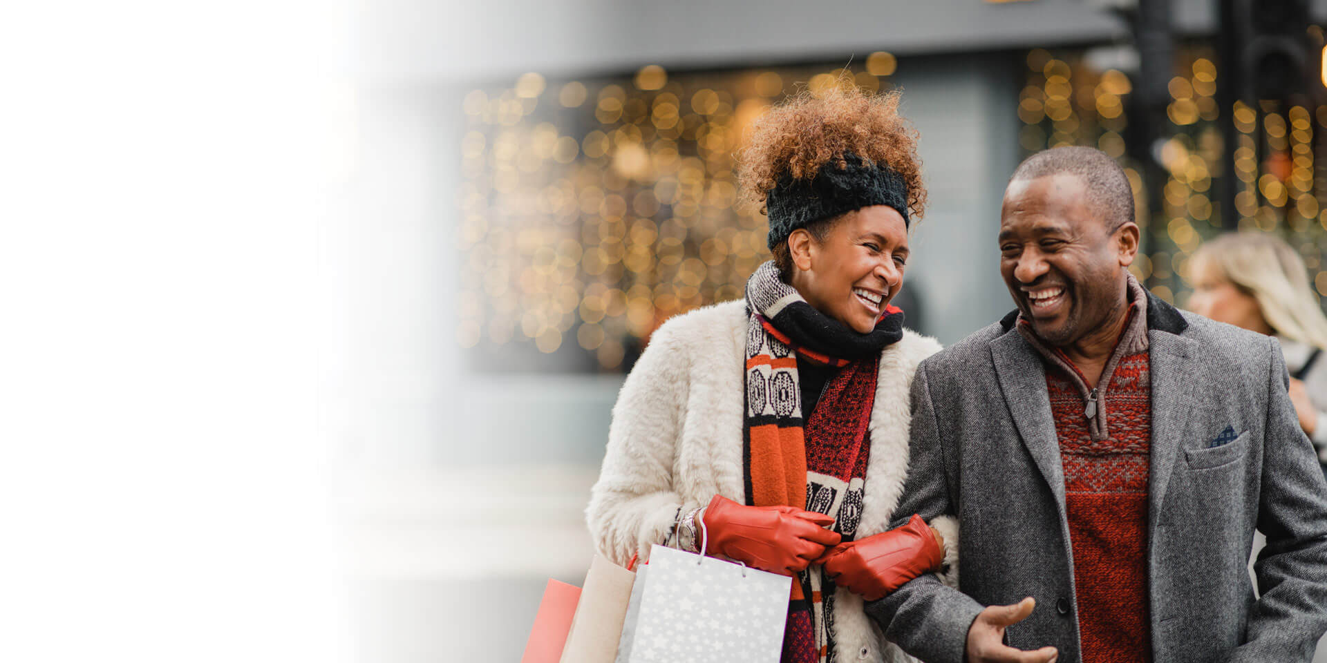 A couple out shopping for the holidays